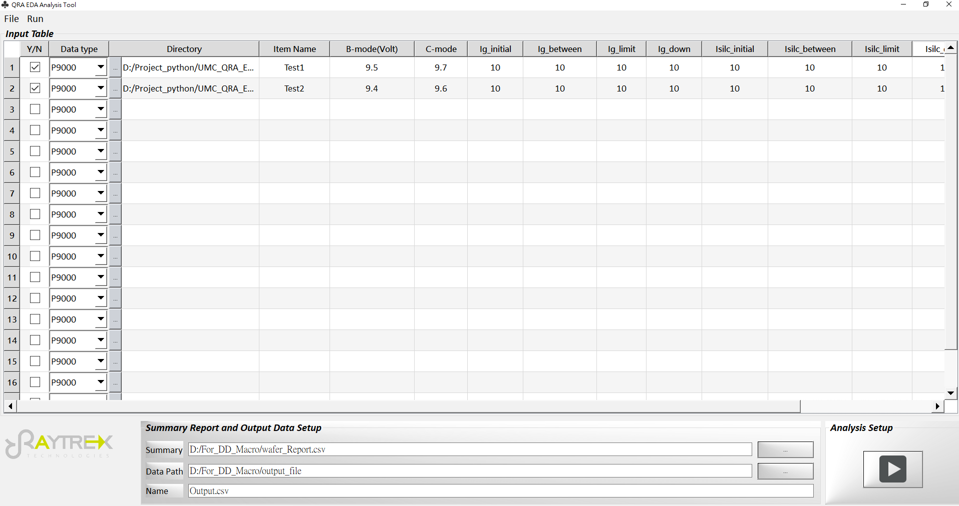 Freega 主視窗：批次 raw data 匯入 + Run 設定