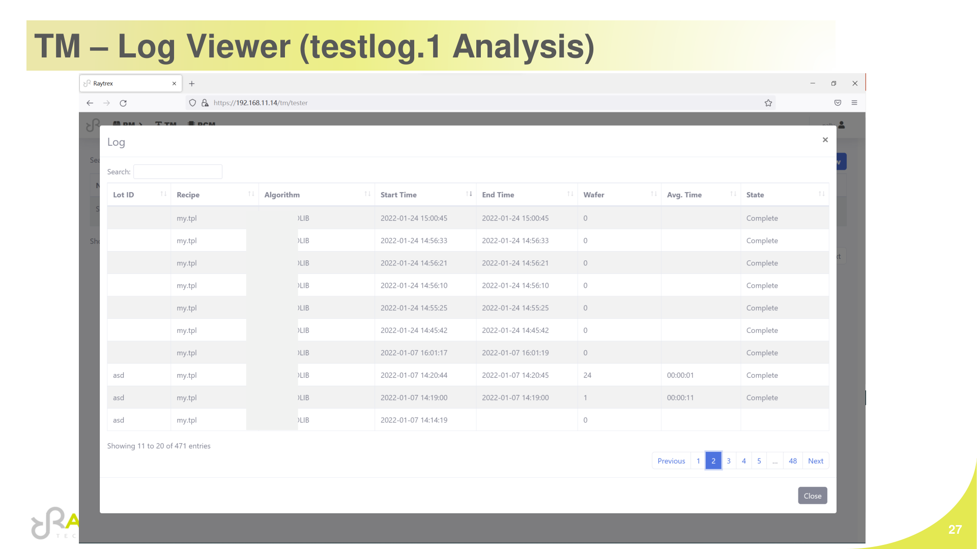 WATM TM Tester Management — testlog.1 自動分析、utilization / TPL WPH 統計